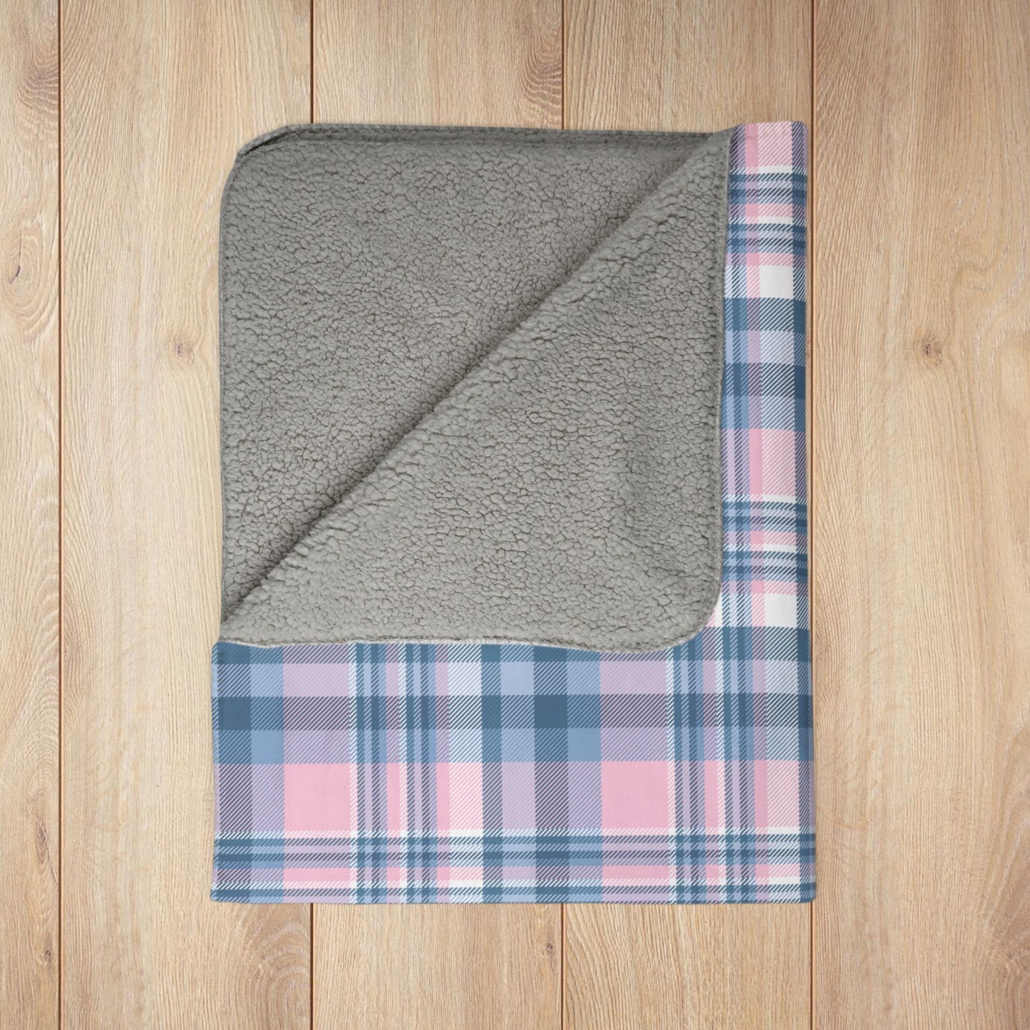 Baby Pink & Blue Plaid Fleece Sherpa Blanket