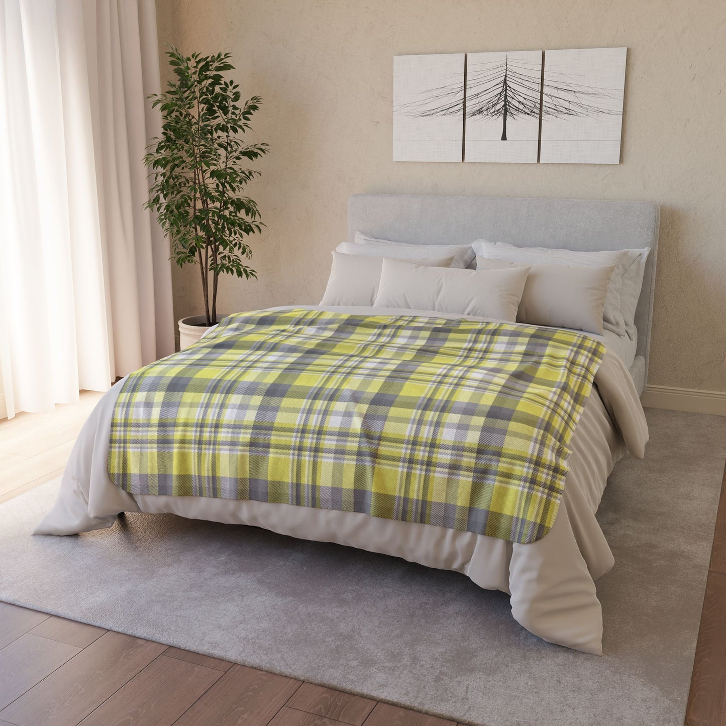 50" × 60" Grey Demigender Pride Plaid Fleece Sherpa Blanket