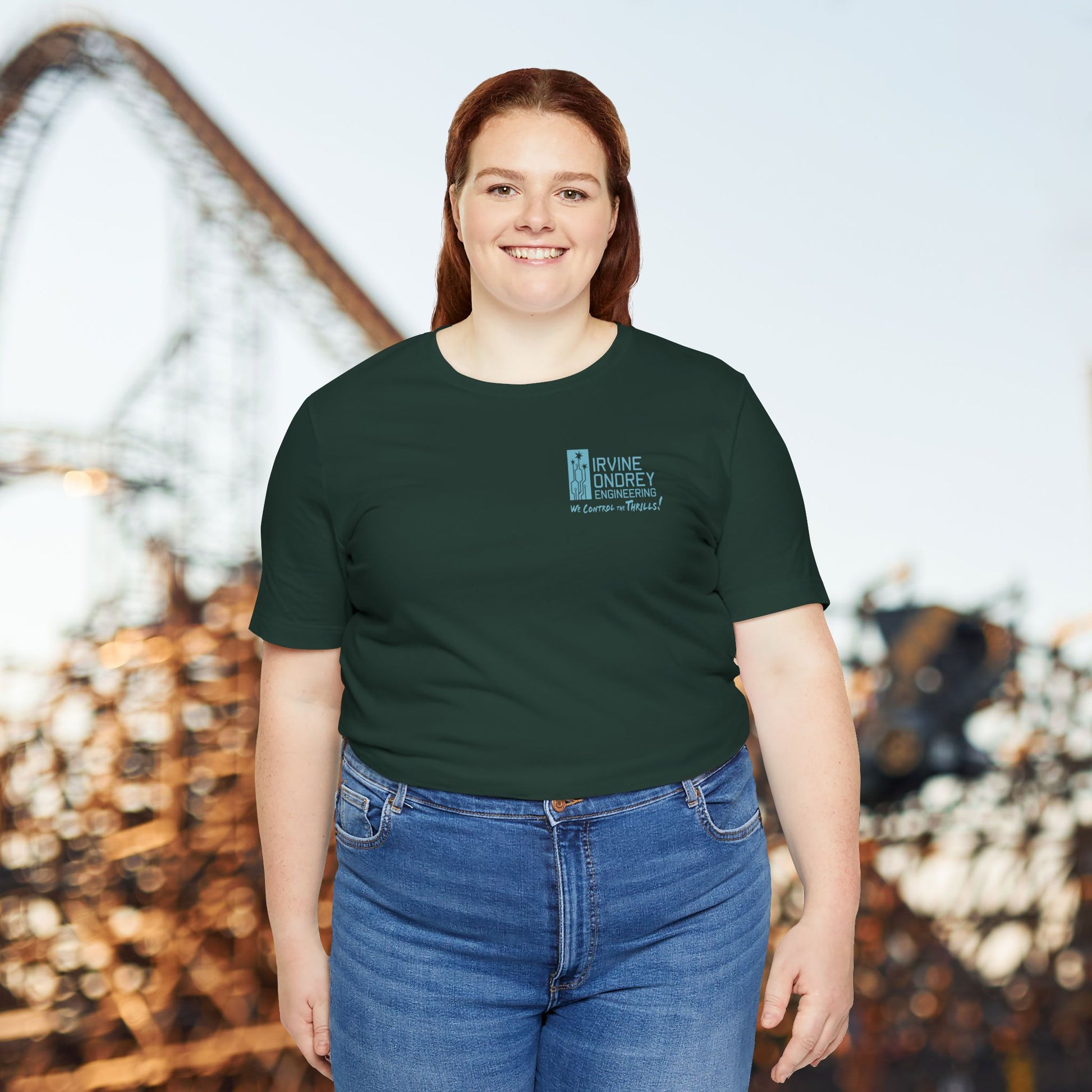 I Just Wanna Ride Dark Rides & Roller Coasters Tee (BACK graphic) • Irvine Ondrey Engineering