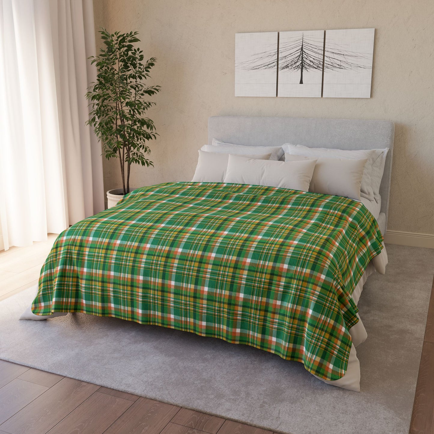 St. Patrick's Day Greens Plaid Fleece Sherpa Blanket