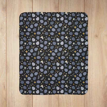 Blue Easter Eggs Black Fleece Sherpa Blanket