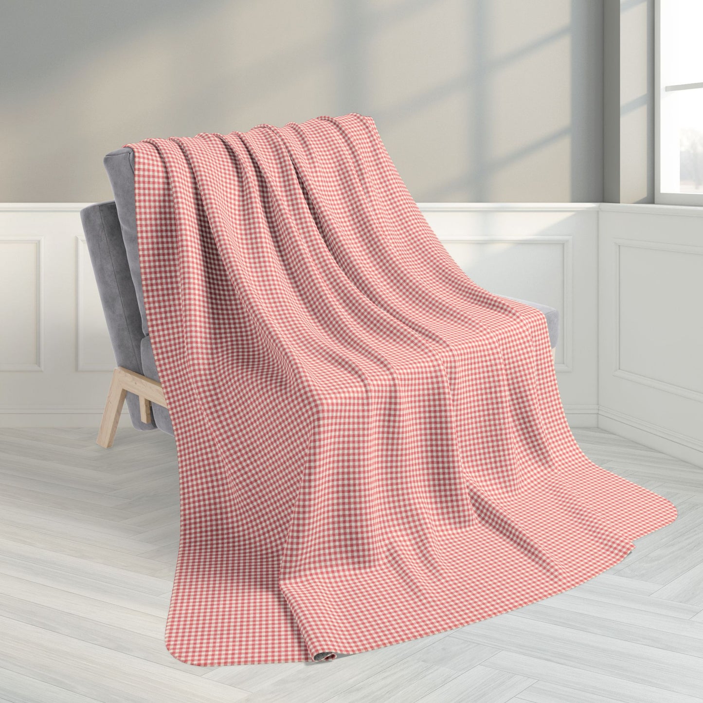 60" × 80" Grey Strawberry & Cream Gingham Fleece Sherpa Blanket