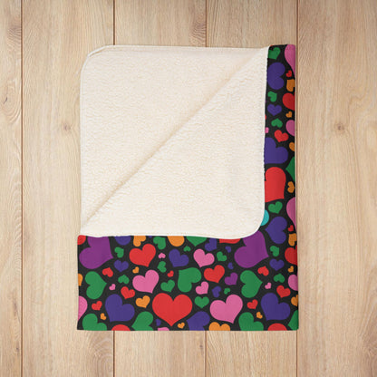 Gilbert Baker Rainbow Pride Valentine’s Day Hearts Black Fleece Sherpa Blanket
