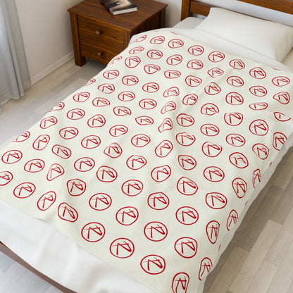 Velveteen Plush Red Rambler Logo Ivory Blanket