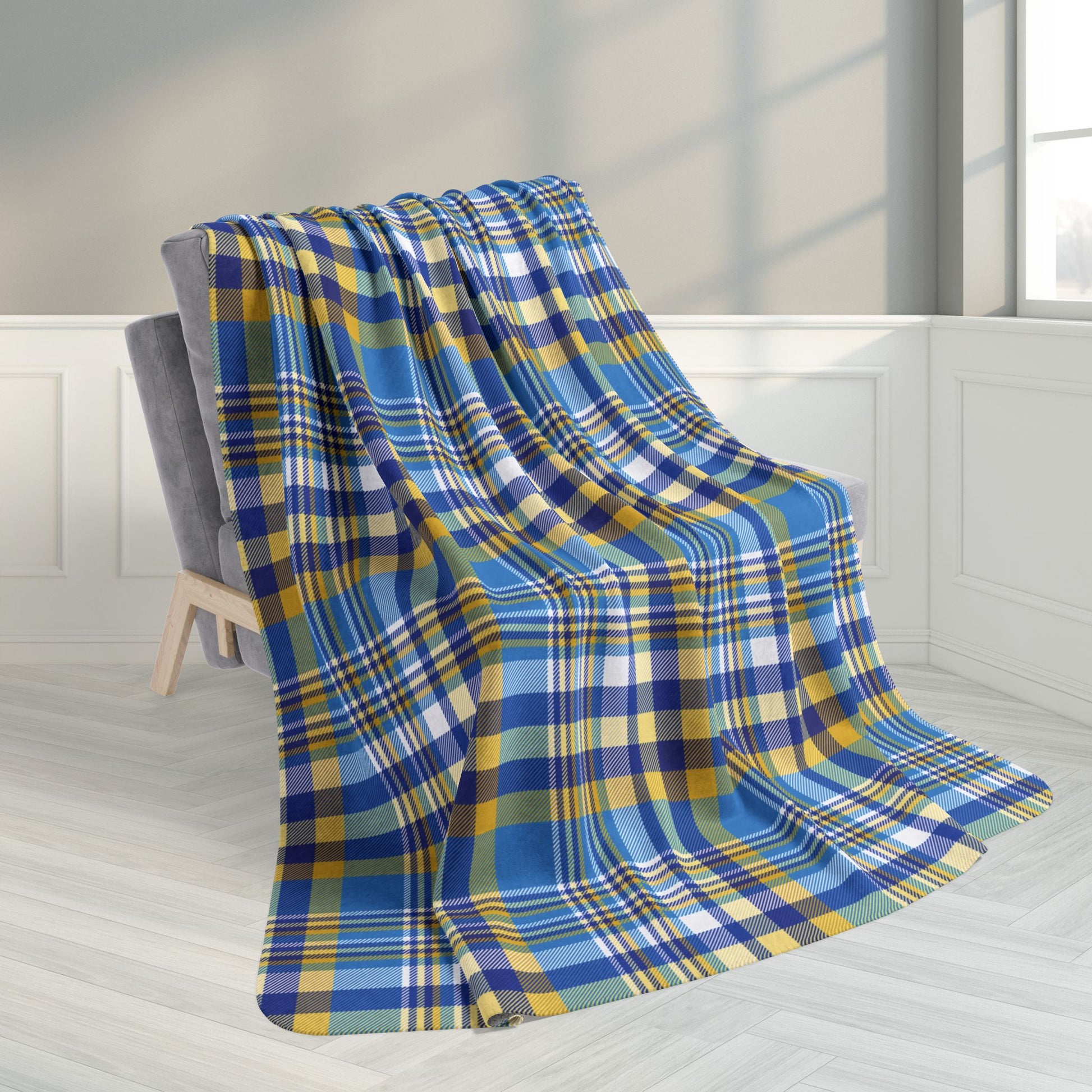 60" × 80" Hanukkah Blue Plaid Fleece Sherpa Blanket