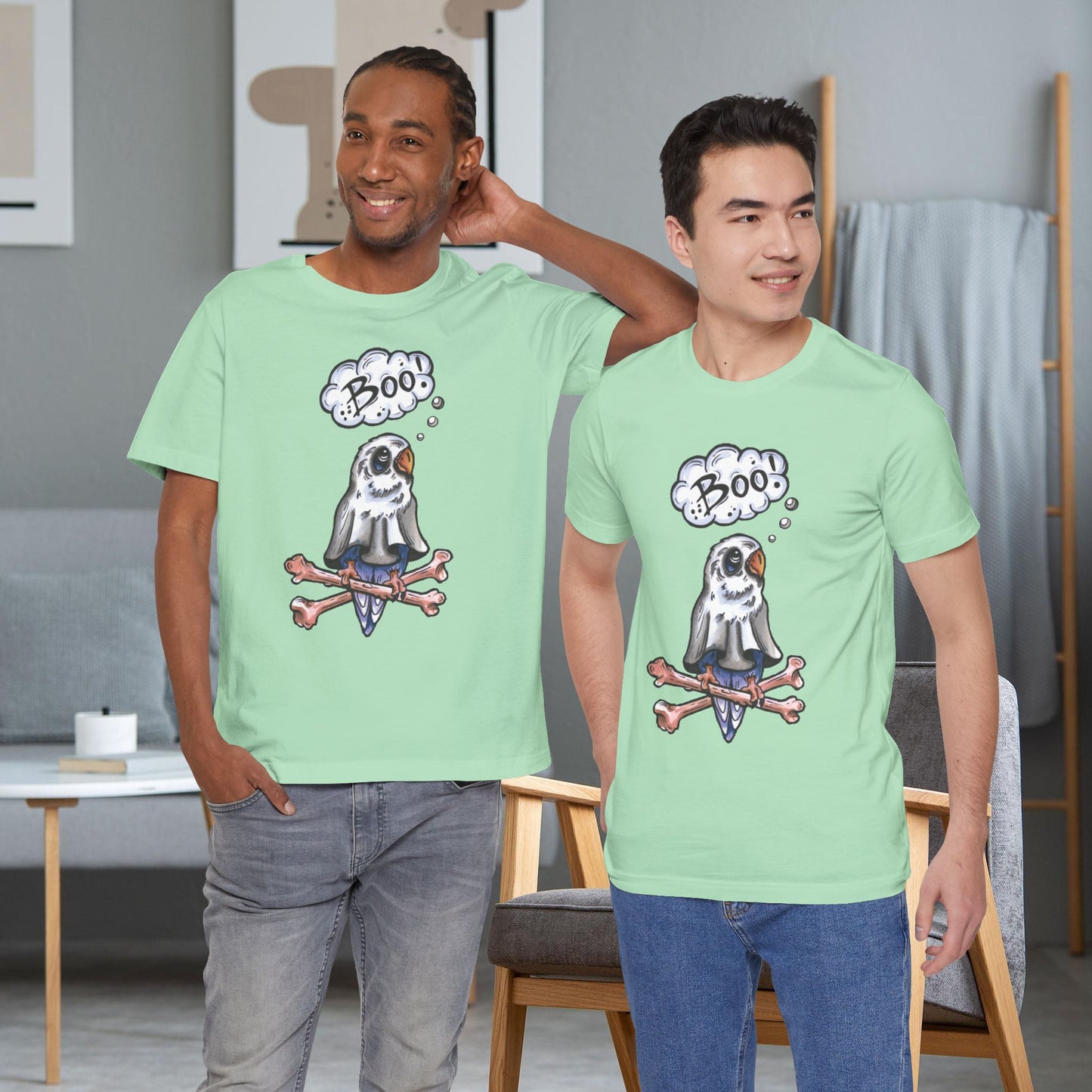 Ghost Lovebird Boo! Hand-Drawn & Hand-Colored Tee