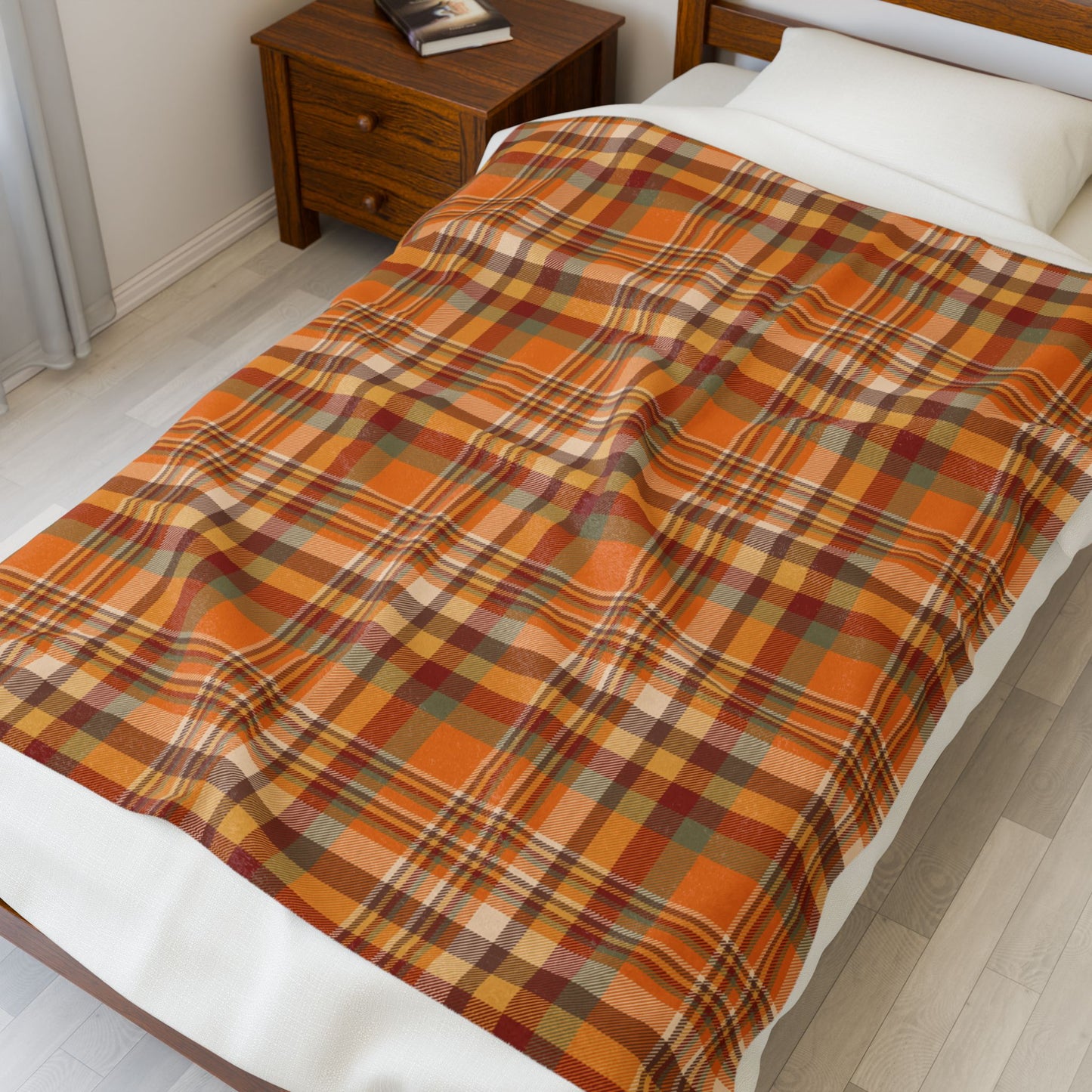 Autumn Orange Plaid Velveteen Plush Blanket