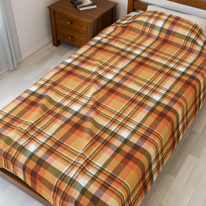 Autumn Tan Plaid Velveteen Plush Blanket