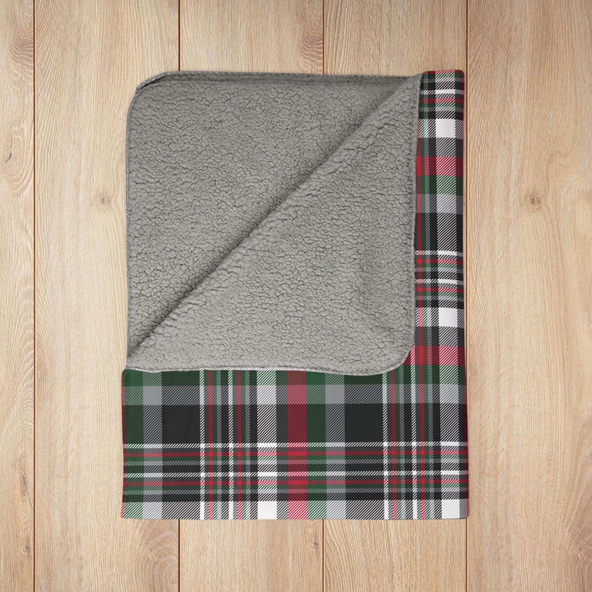 Christmas Silver & Black Las Vegas NV Plaid Fleece Sherpa Blanket