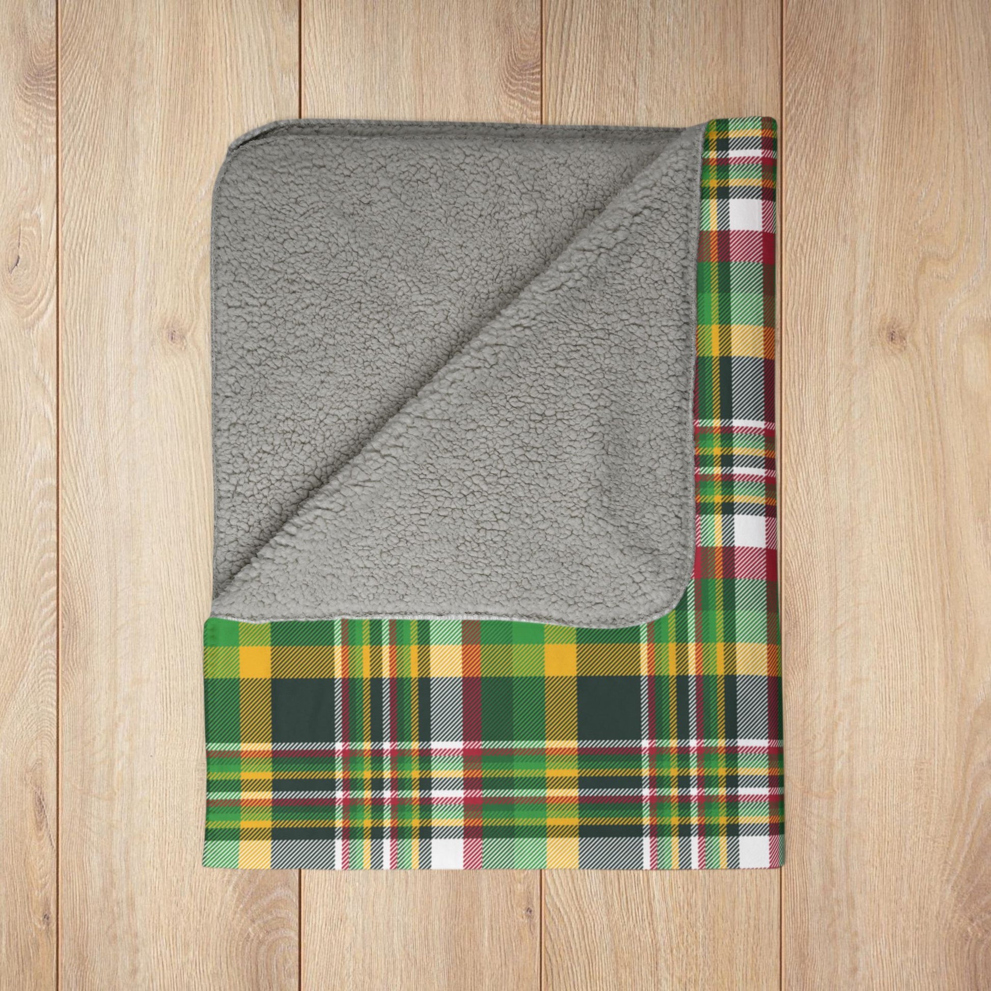 Christmas Green and Gold Green Bay WI Plaid Fleece Sherpa Blanket