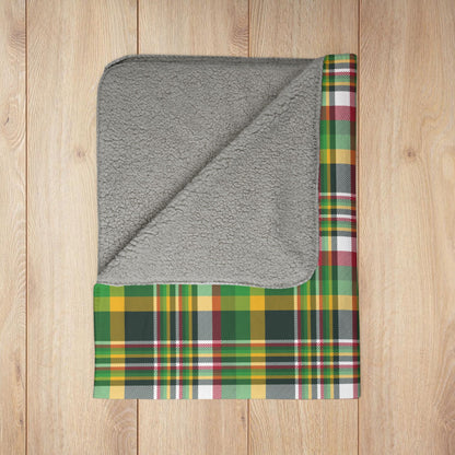 Christmas Green and Gold Green Bay WI Plaid Fleece Sherpa Blanket