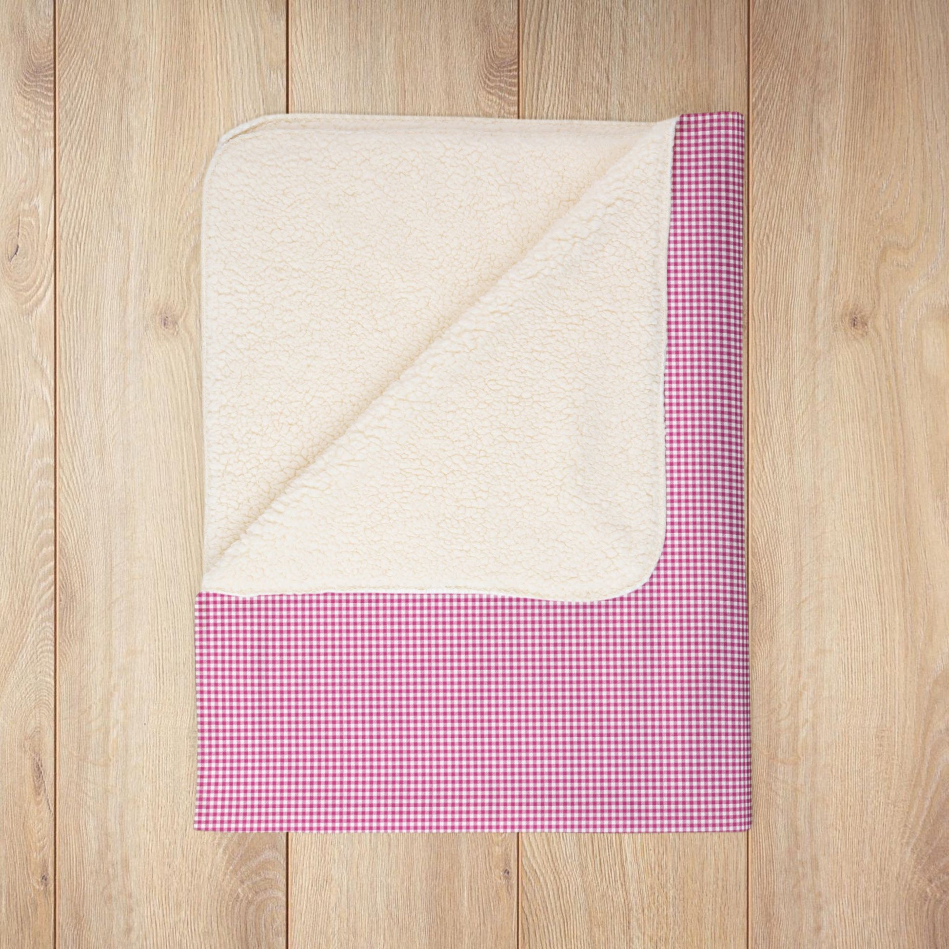 Fuschia & White Gingham Fleece Sherpa Blanket