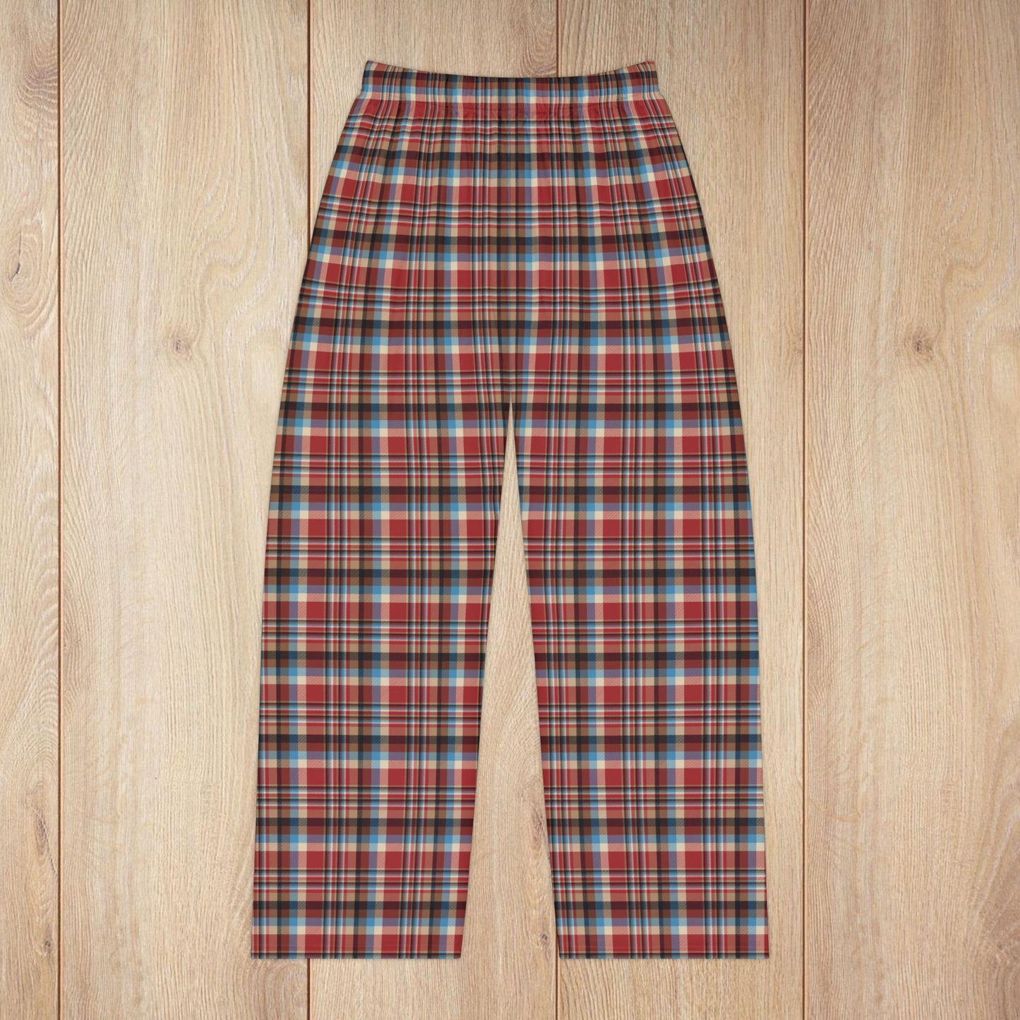 Rustic Red, Cream, Brown & Blue Plaid Women’s Pajama Pants
