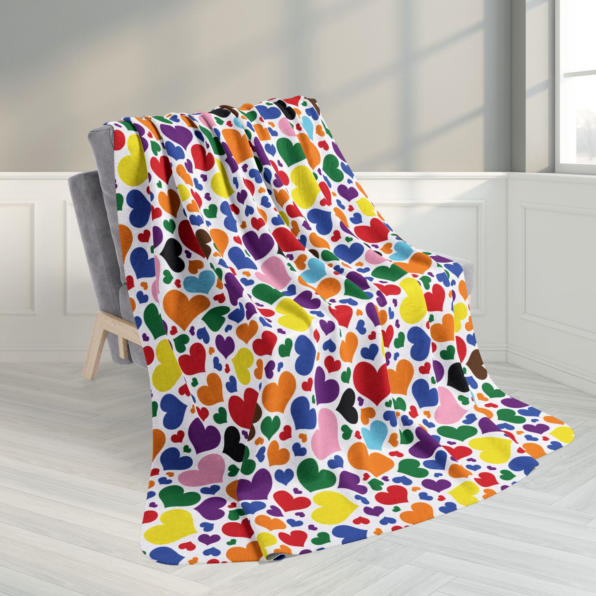60" × 80" Rainbow Progress Pride Valentine’s Day Hearts White Fleece Sherpa Blanket