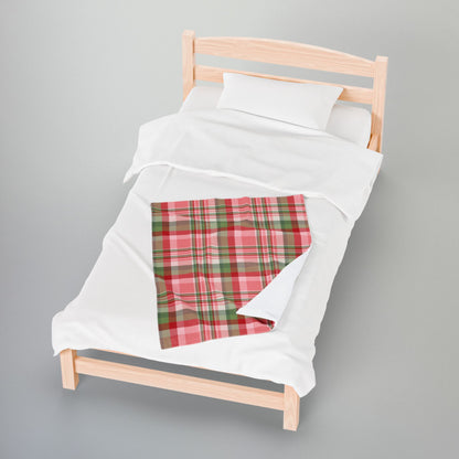 Christmas Pink & Red Plaid Velveteen Plush Blanket