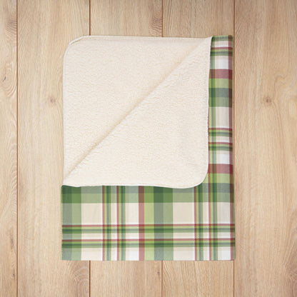 Christmas Green & Cream Plaid Fleece Sherpa Blanket