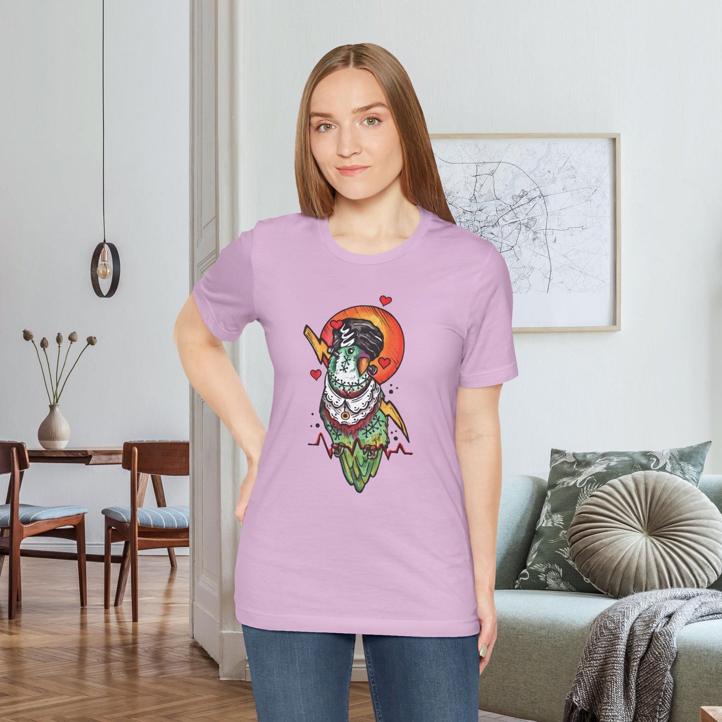 Bride of Frankenstein Lovebird, Hand-Drawn & Hand-Colored Tee