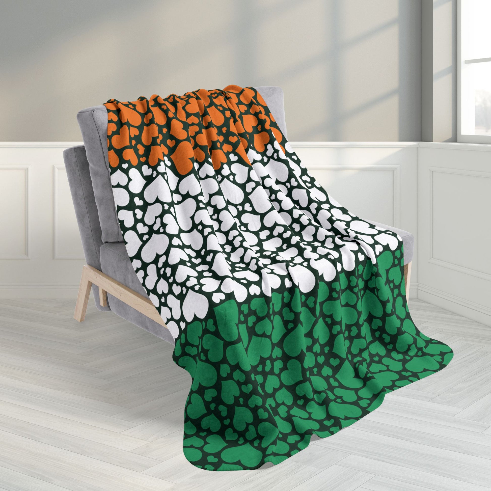 50" × 60" Grey Ivory Coast Flag Hearts Fleece Sherpa Blanket