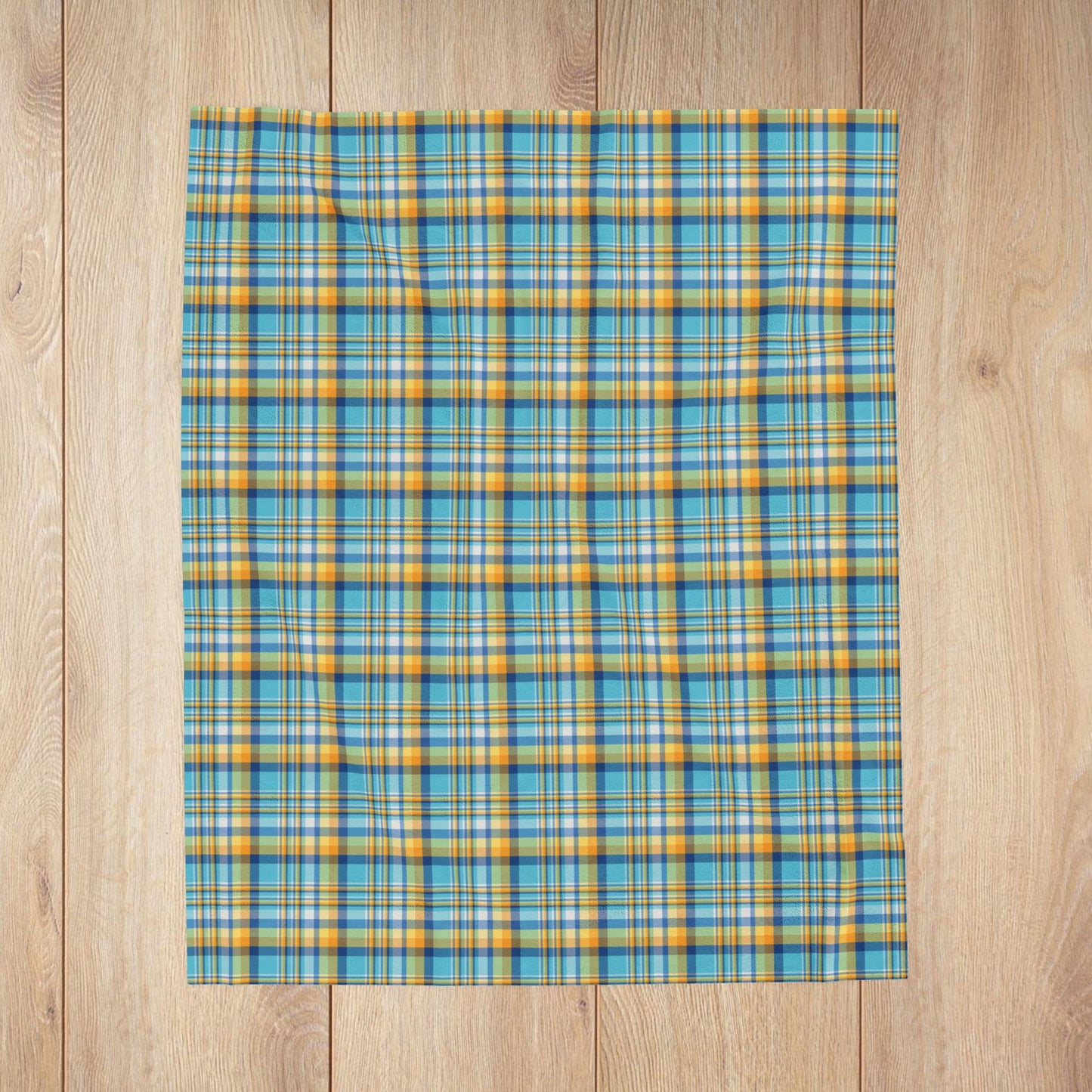 Teal, Blue & Gold Ohio Plaid Velveteen Plush Blanket