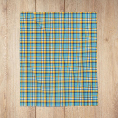 Teal, Blue & Gold Ohio Plaid Velveteen Plush Blanket
