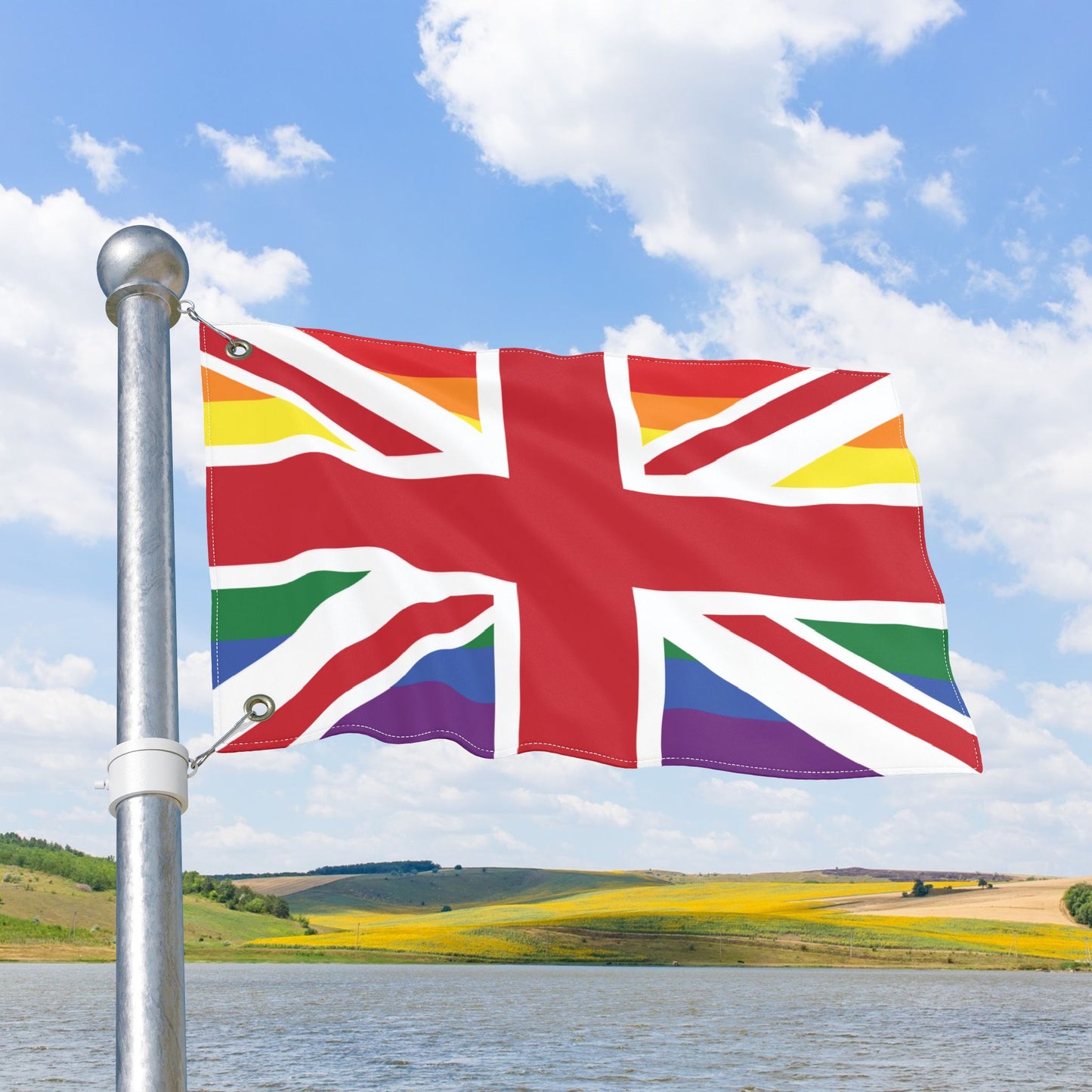 UK LGBTQIA+ Rainbow Pride Flag with Grommets