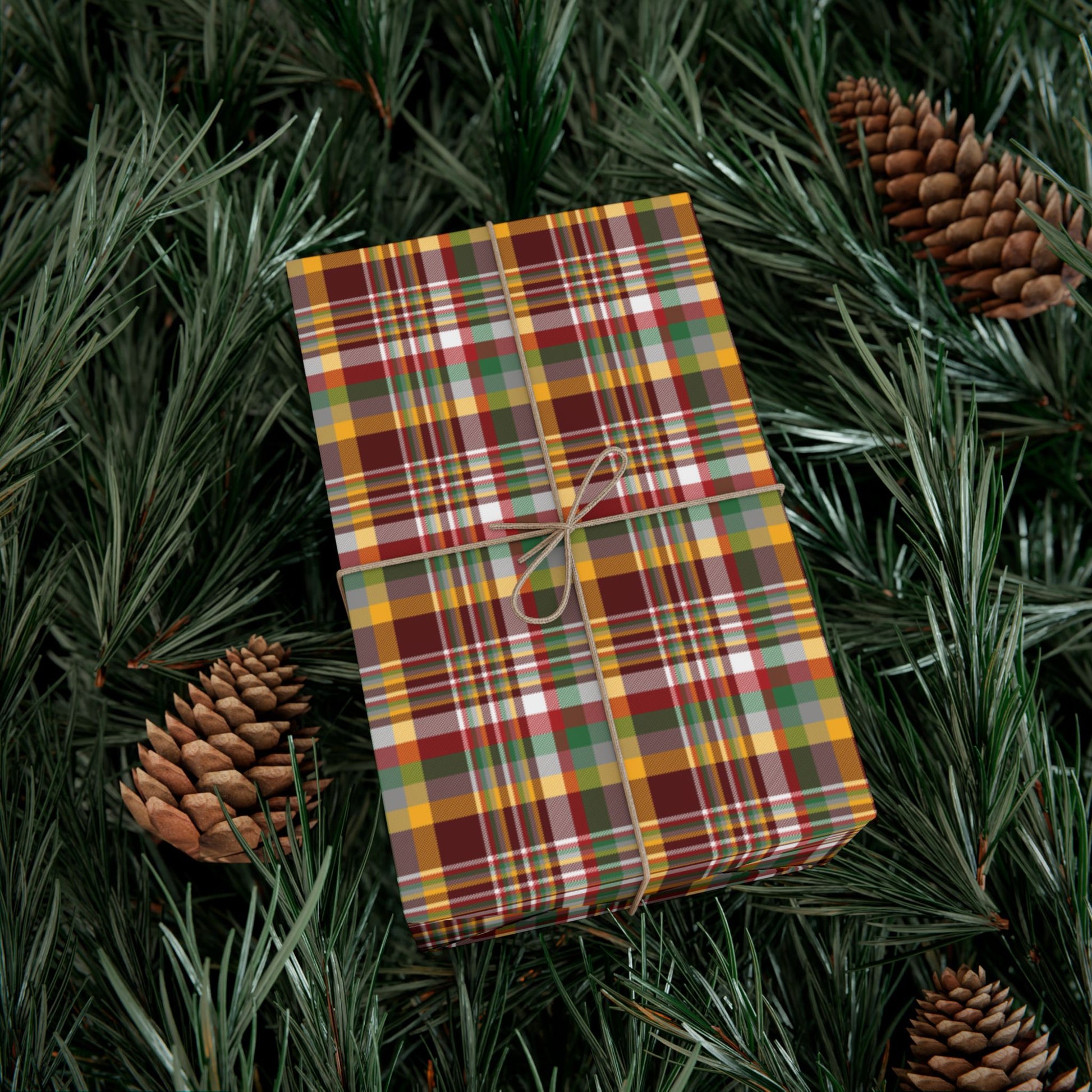 Christmas Burgundy & Gold Washington D.C. Plaid Gift Wrapping Paper Roll