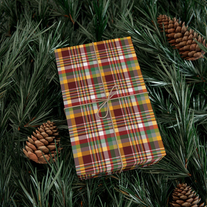 Christmas Burgundy & Gold Washington D.C. Plaid Gift Wrapping Paper Roll
