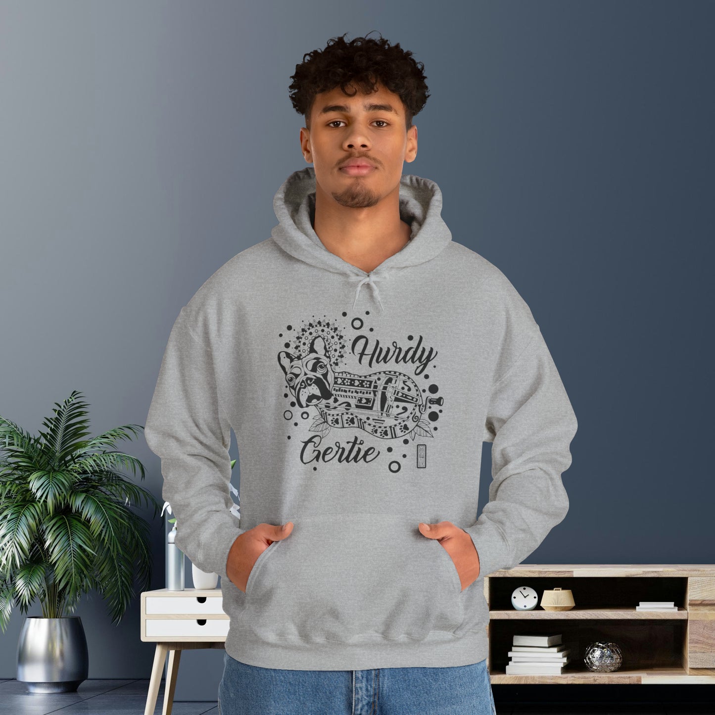 Hurdy Gertie Hooded Sweatshirt, Frenchton Dog Line Art Hoodie