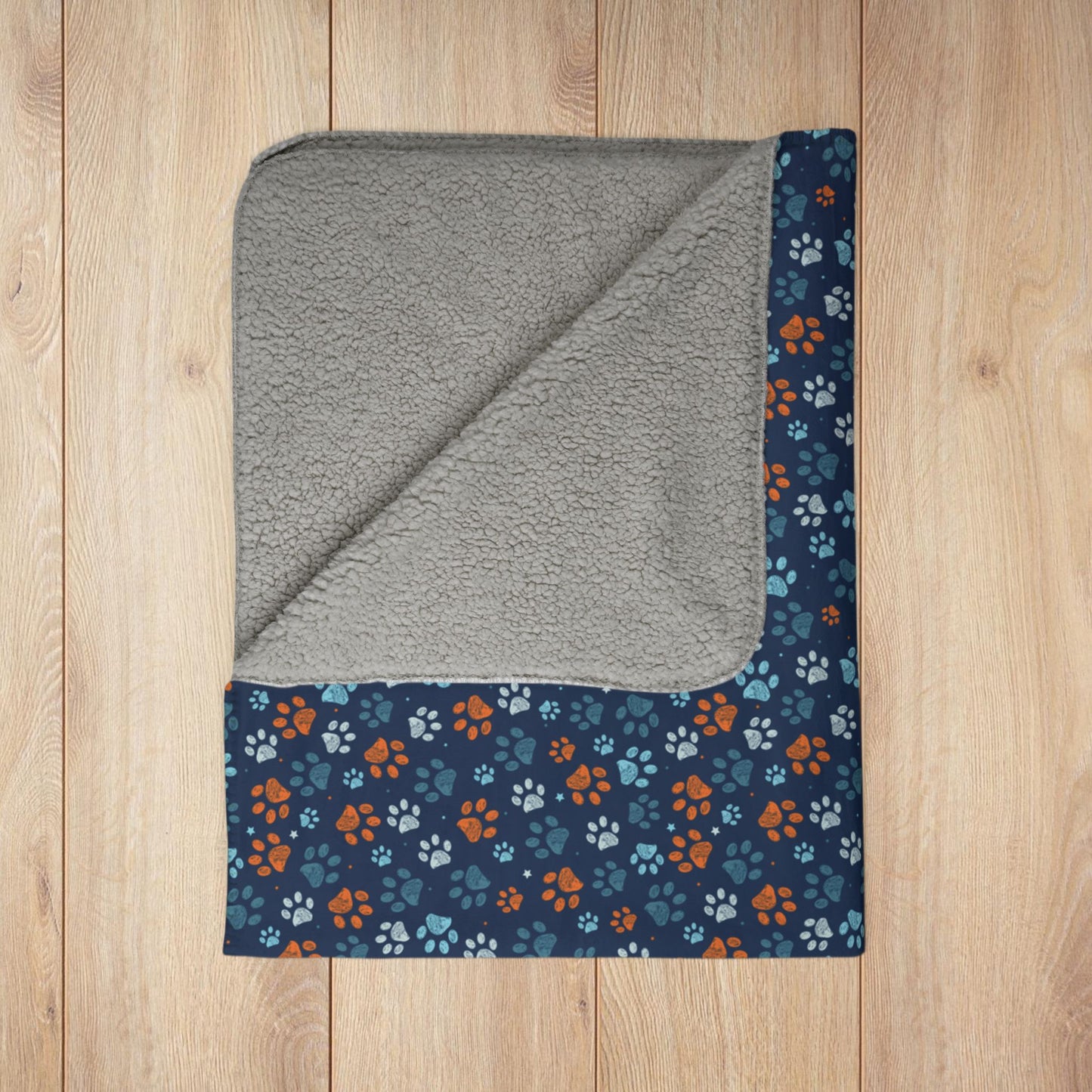 Light Blue & Orange Ohio Paw Prints Blue Fleece Sherpa Blanket