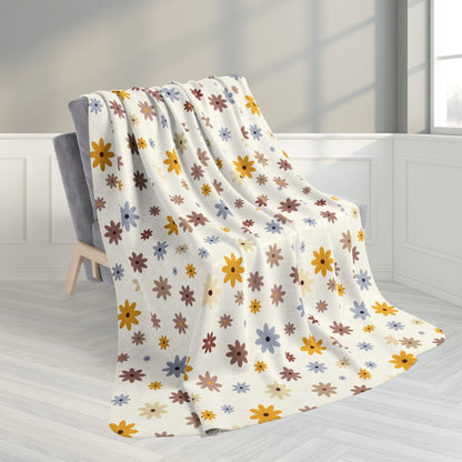 60" × 80" Grey Cream Daisies Fleece Sherpa Blanket