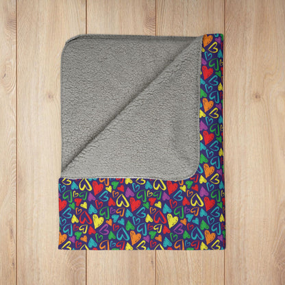 Rainbow Pride Fleece Sherpa Hearts Blanket