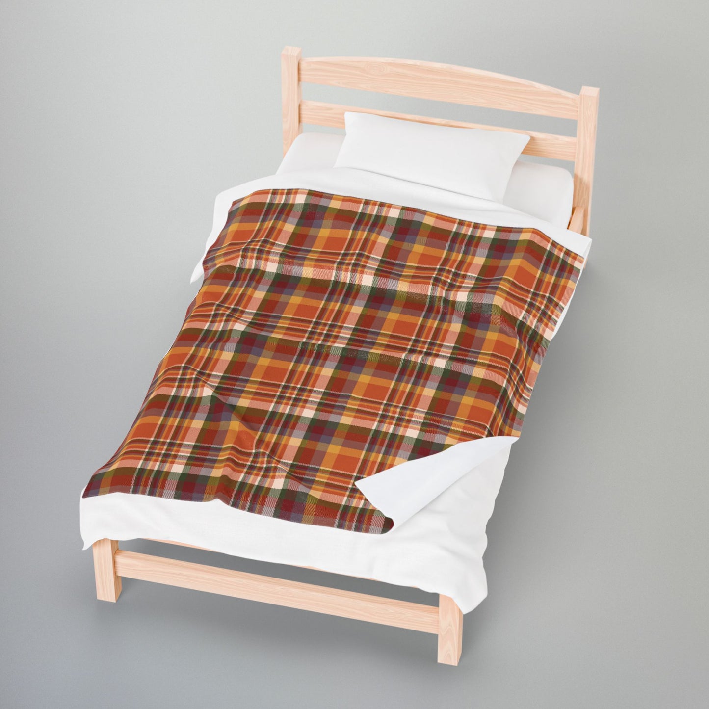 Autumn Burnt Orange Plaid Velveteen Plush Blanket