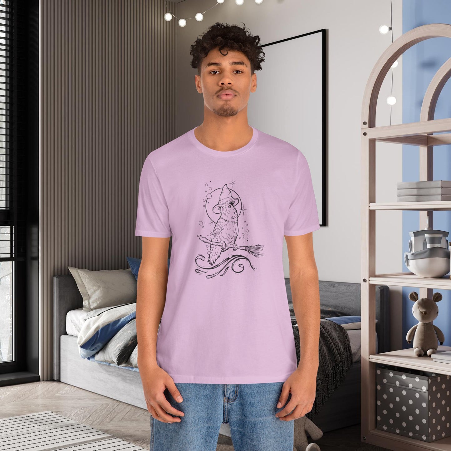 Lovebird Witch on a Broom, Line Art Tee