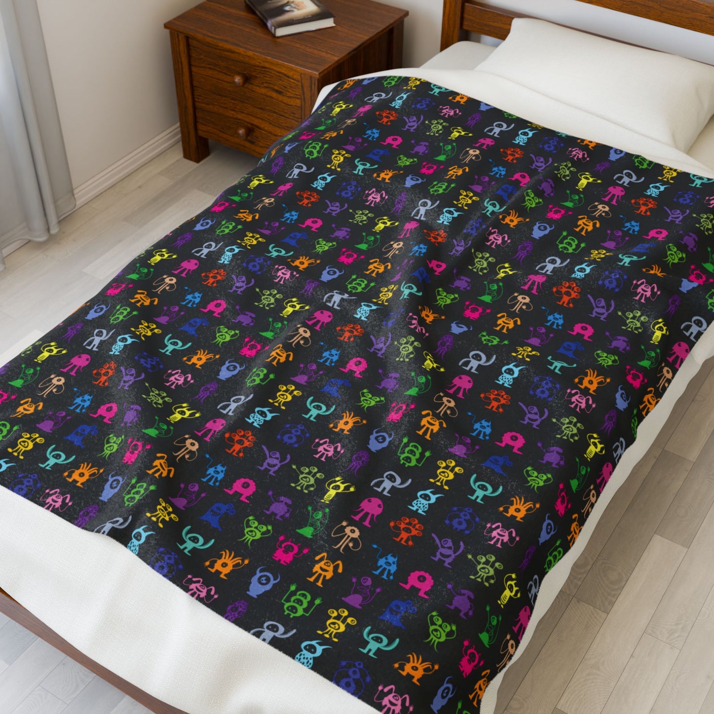 Halloween Multicolored Monsters Velveteen Plush Blanket
