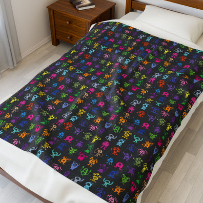 Halloween Multicolored Monsters Velveteen Plush Blanket
