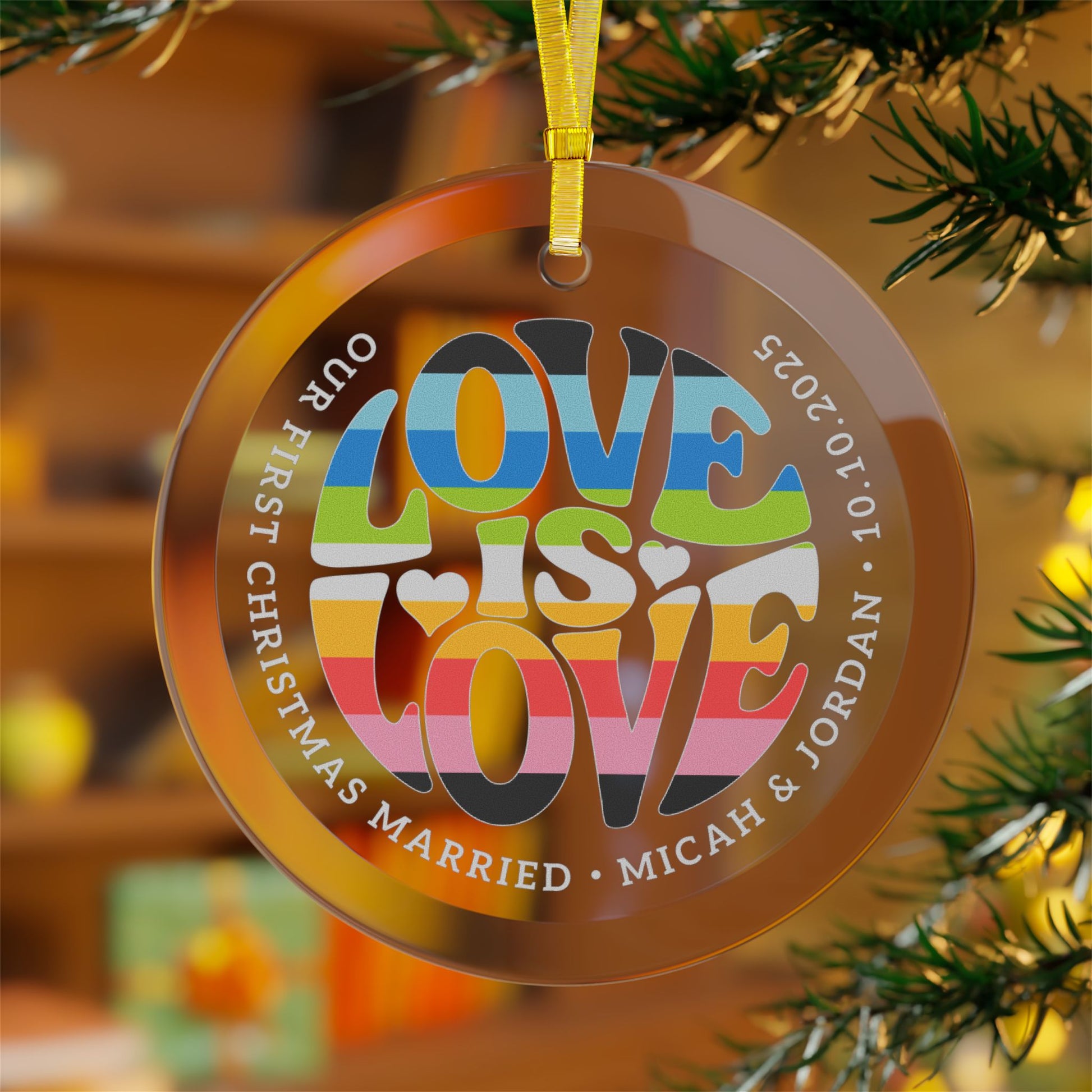 Custom Glass Love is Love Queer Pride 3.5" Circle Ornaments
