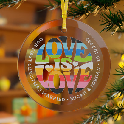 Custom Glass Love is Love Queer Pride 3.5" Circle Ornaments