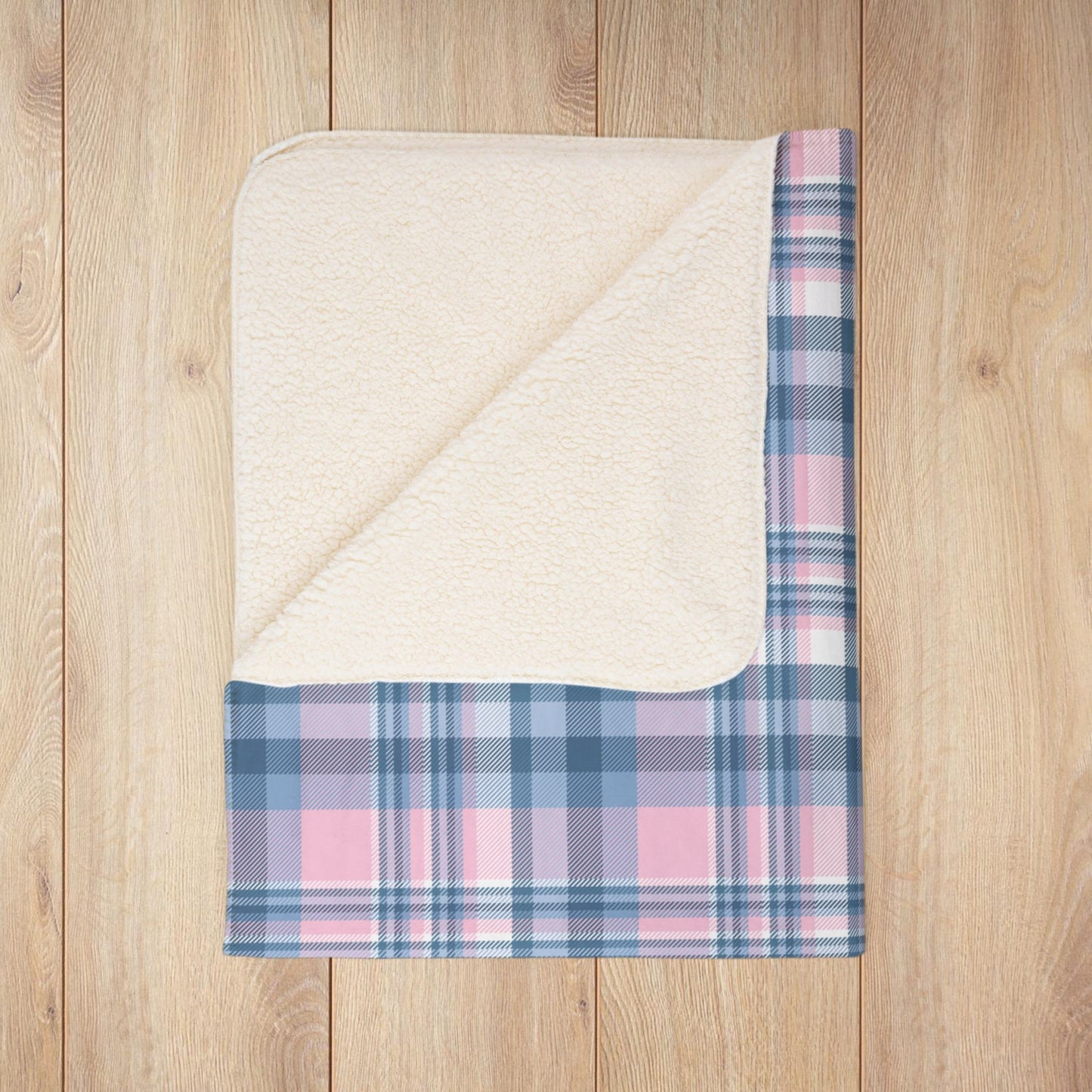 Baby Pink & Blue Plaid Fleece Sherpa Blanket