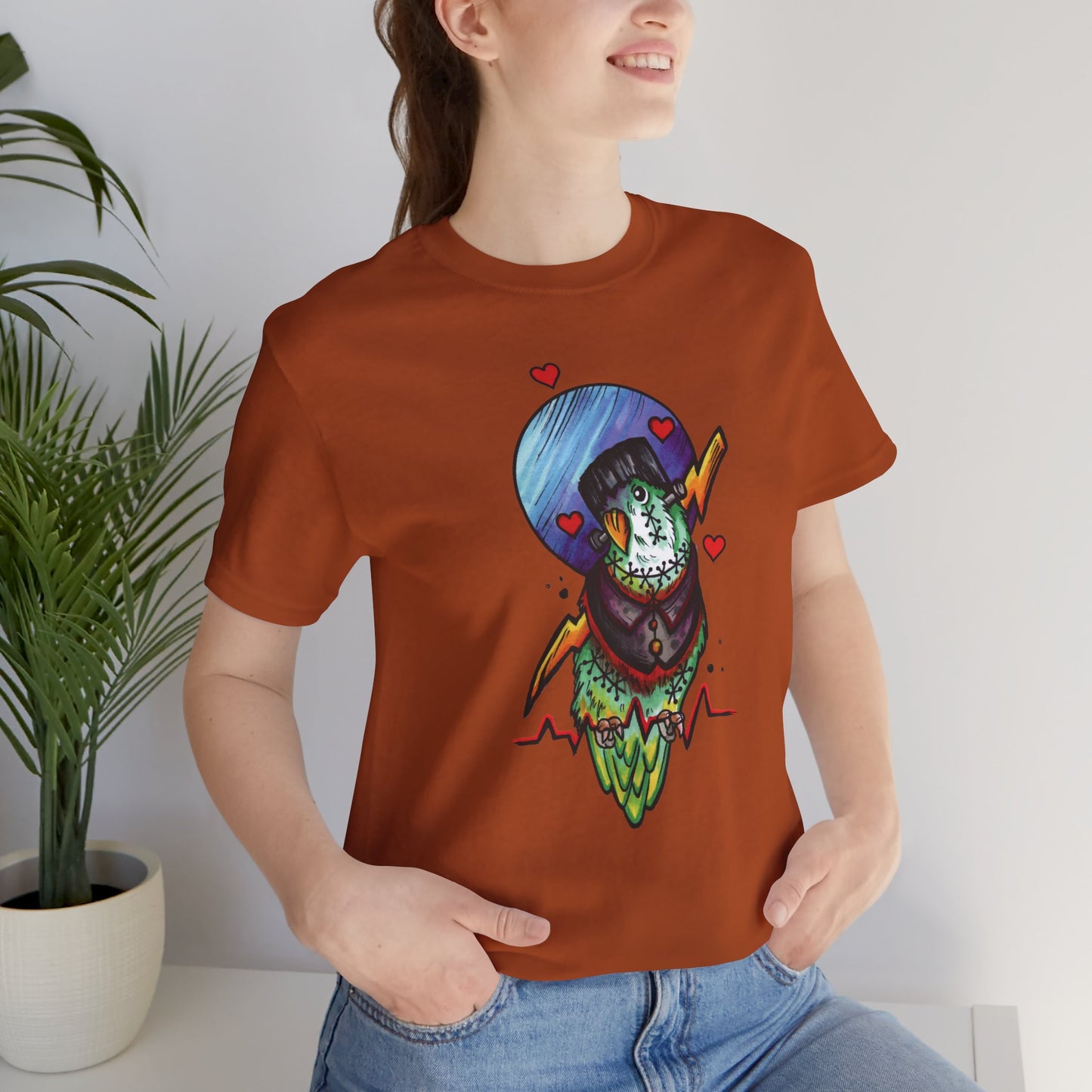 Frankenstein Lovebird, Hand-Drawn & Hand-Colored Tee