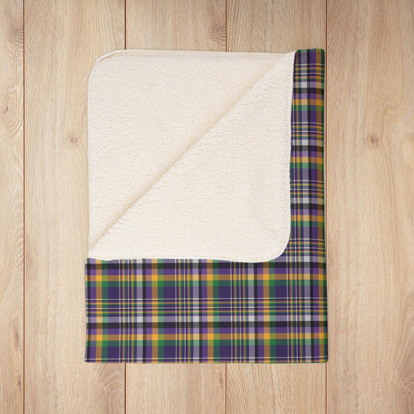 Mardi Gras Plaid Fleece Sherpa Blanket