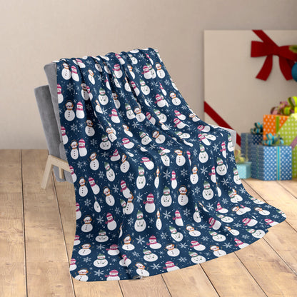60" × 80" MCM Christmas Pink Snowman Blue Fleece Sherpa Blanket