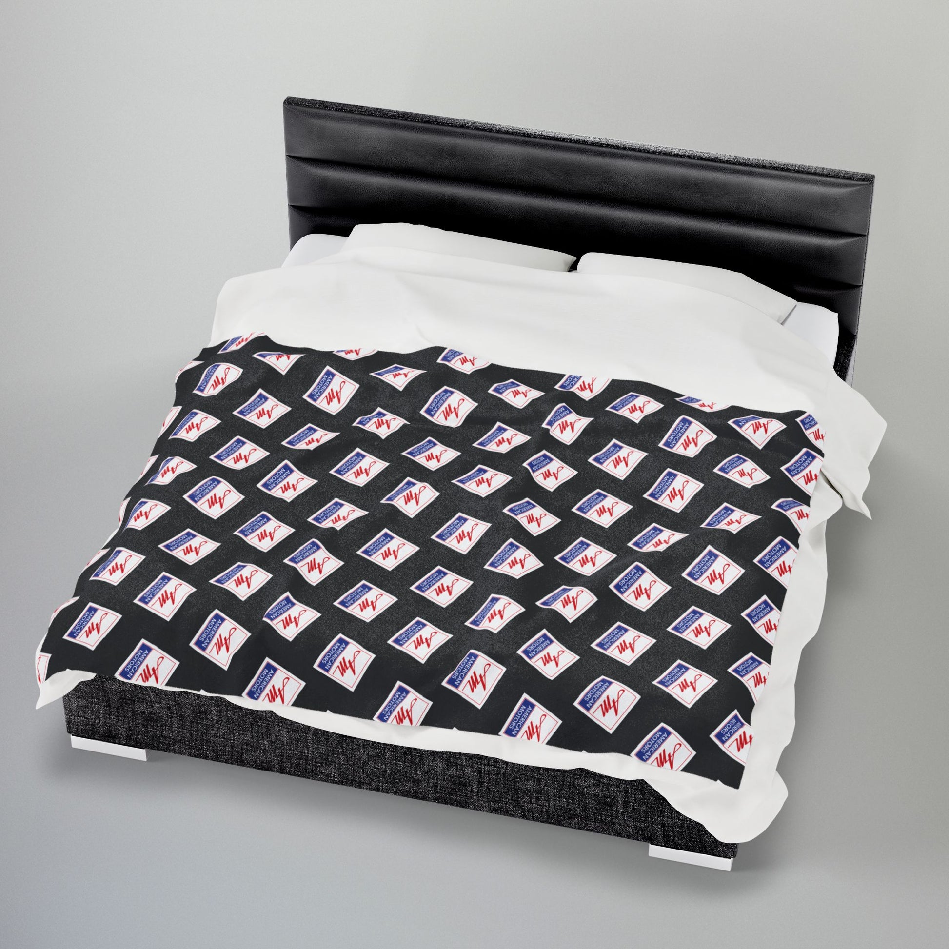 AMC American Motors Square Logo Black Velveteen Plush Blanket