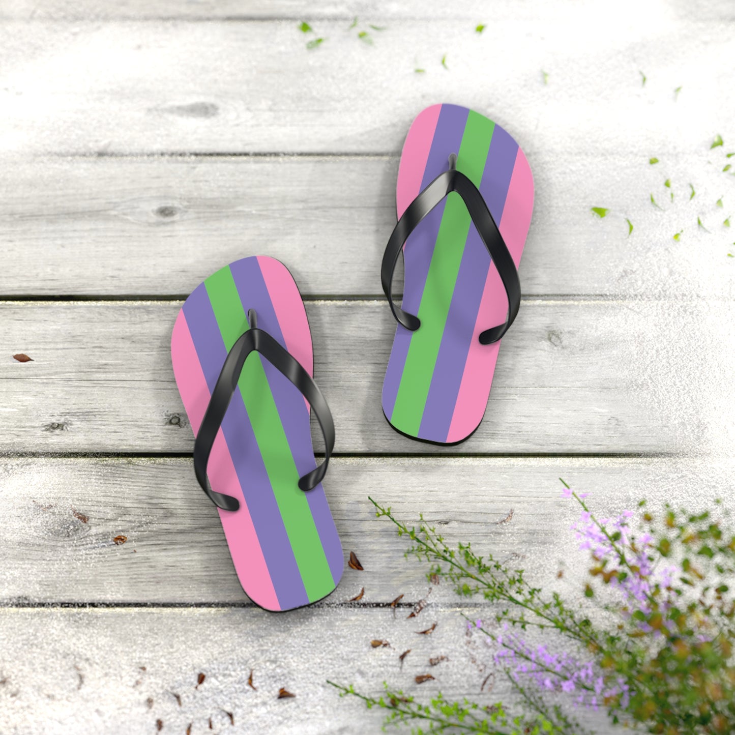 S Black sole Trigender Pride Flip Flops
