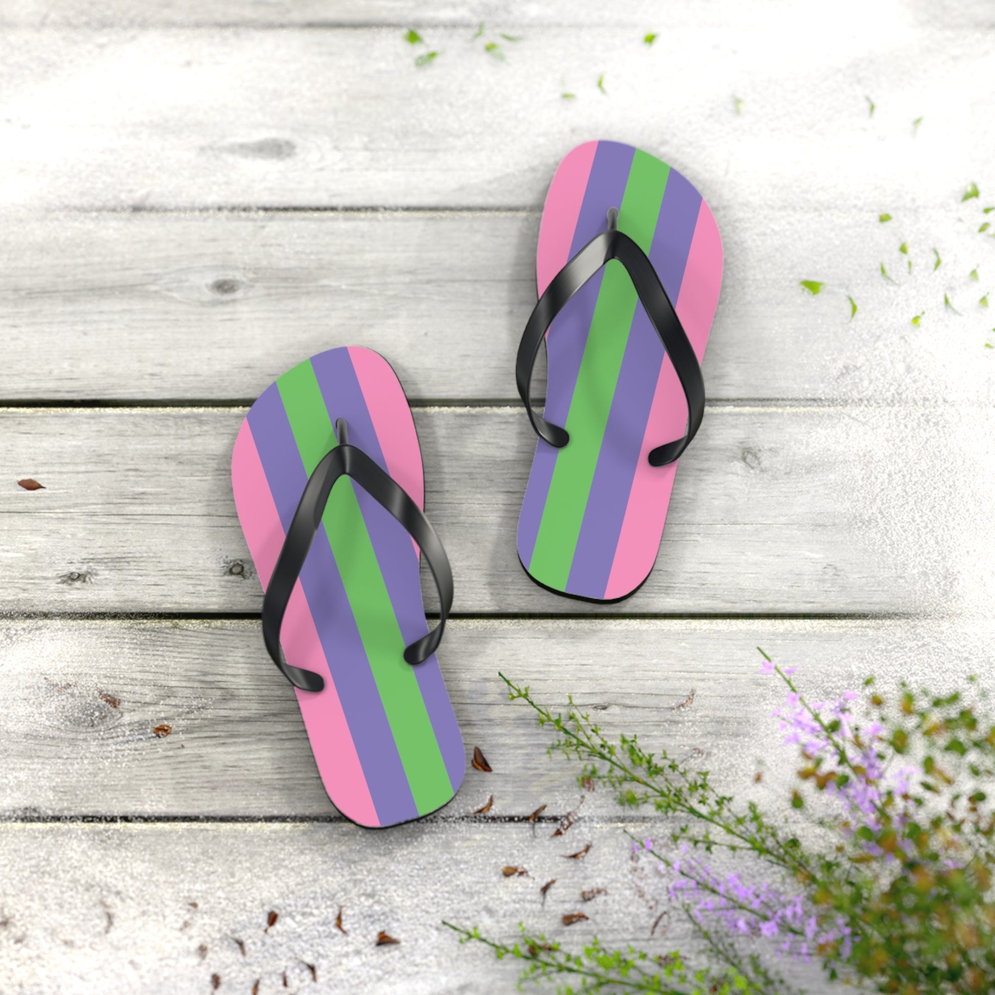 S Black sole Trigender Pride Flip Flops