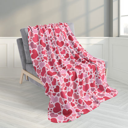 50" × 60" Full Hearts Valentine’s Day Pink Fleece Sherpa Blanket