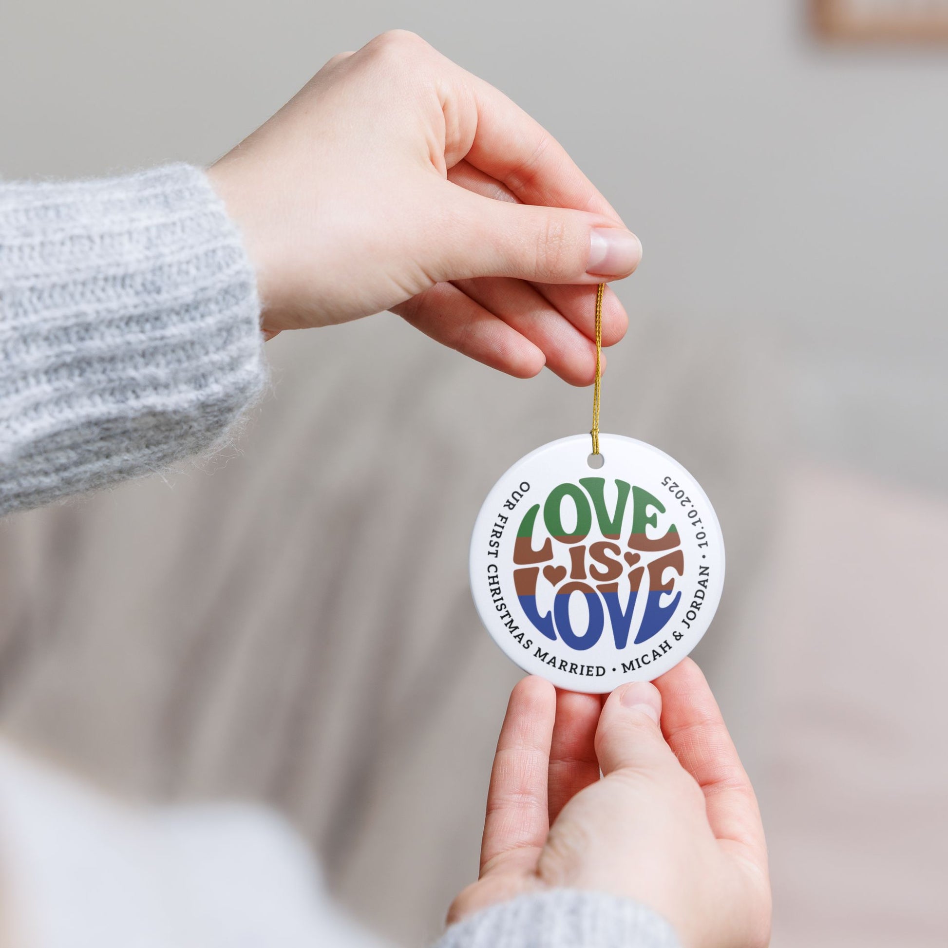 Custom Ceramic Love is Love sapiosexual Pride 2.8" Circle Ornament