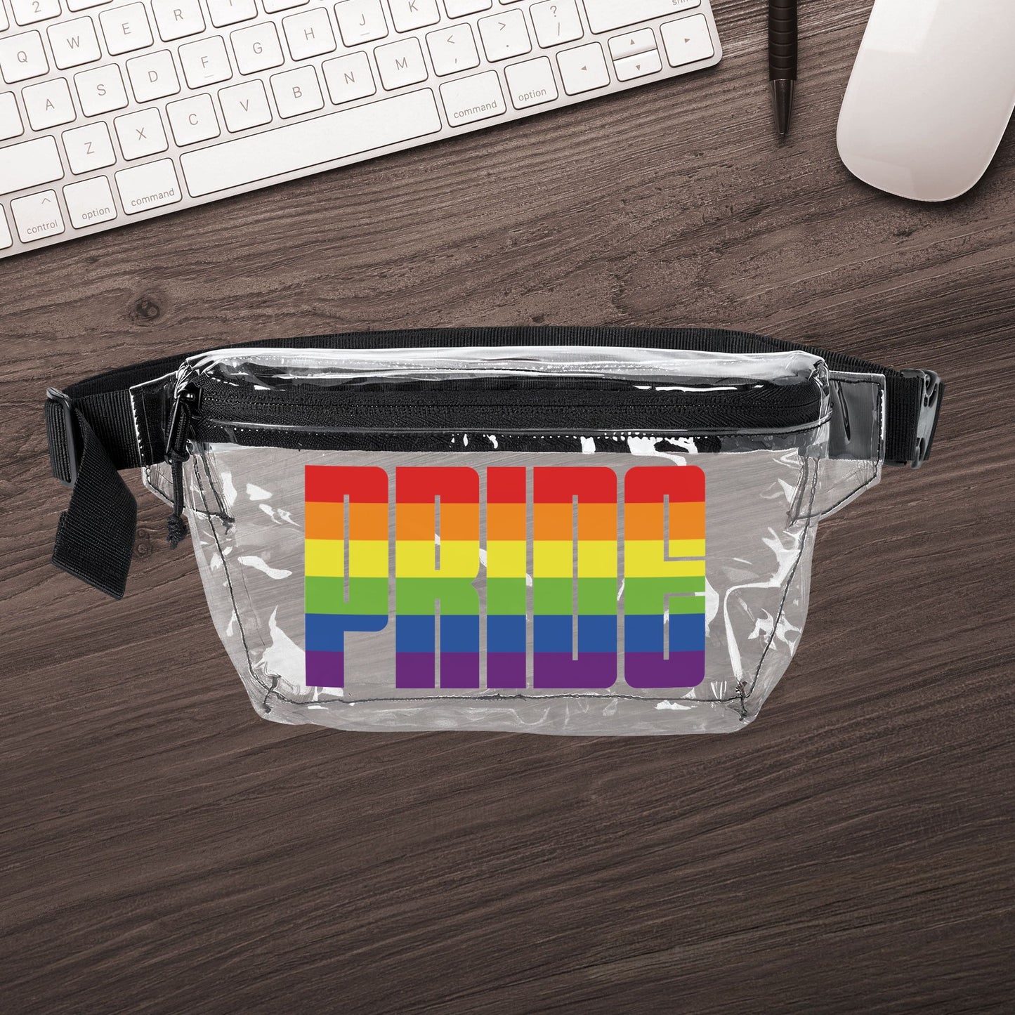 One size Clear Black Rainbow Pride Clear Fanny Pack