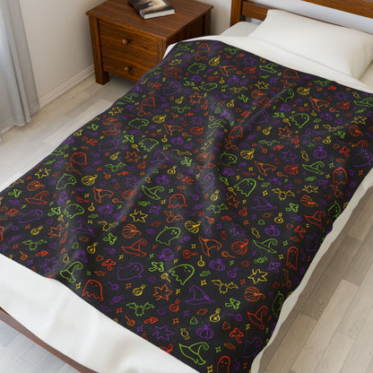 Halloween Fun Multicolor Pattern Velveteen Plush Blanket