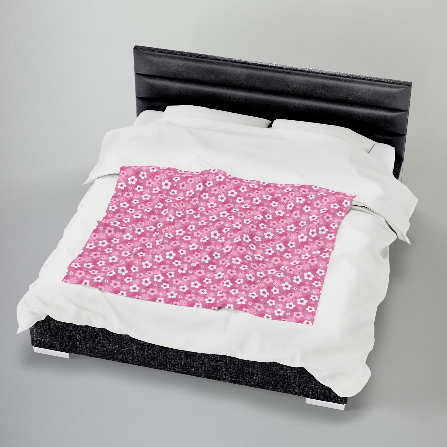 Pink Cherry Blossoms Velveteen Plush Blanket