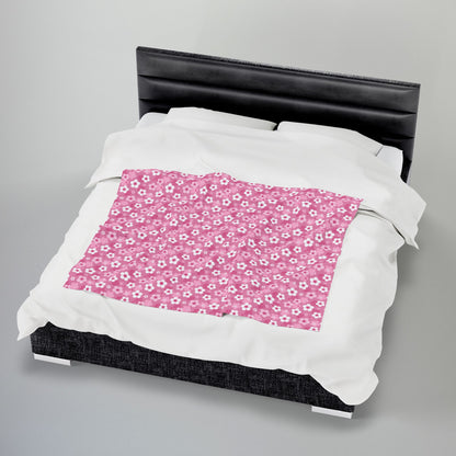 Pink Cherry Blossoms Velveteen Plush Blanket